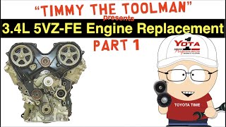 Toyota 34 Liter 5VZFE Engine Replacement Part 1  Engine Removal [upl. by Ahsiloc]