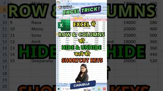 Excel shortcuts to hide unhide shorts [upl. by Hildegaard]