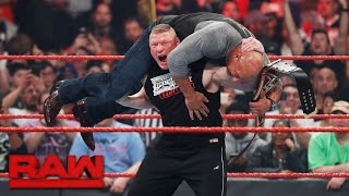 Brock Lesnar attacks new Universal Champion Goldberg Raw March 6 2017 [upl. by Atinas]