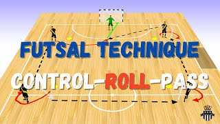 Futsal Technique Training Drill  Control  Roll  Pass [upl. by Ralip]