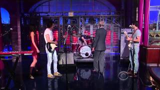 David Letterman asks about Houndmouths drums 7102013 [upl. by Ecirtap909]