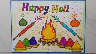 Holi Drawing Easy Steps Holi Festival Poster Drawing IdeaHoli Fire amp pichkari Drawing [upl. by Elgar]