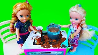 Elsa and Anna toddlers cooking and playing restaurants [upl. by Lucias625]