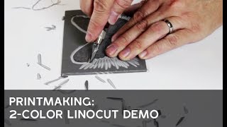 Printmaking 2Color Linocut Demonstration [upl. by Ahsiem]