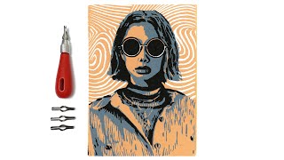 LINO PRINTING  Multi Block Colour Portrait Speed Art [upl. by Eiblehs]