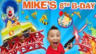 MIKES 8th BIRTHDAY Roller Coaster Bottle Flip Arcade Madness FUNnel Vision Theme Park Playti [upl. by Alket]