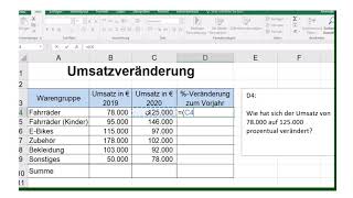 Prozentrechnen mit Excel Umsatzveränderung Teil 2 [upl. by Ydassac]