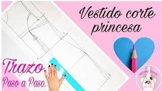 🌸10 COMO TRAZAR UN PATRÓN DE VESTIDO CORTE PRINCESA BASE [upl. by Liederman]